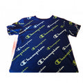 Champion Boys' Blue All-Over Logo T-Shirt, Size Large, Very Good Condition