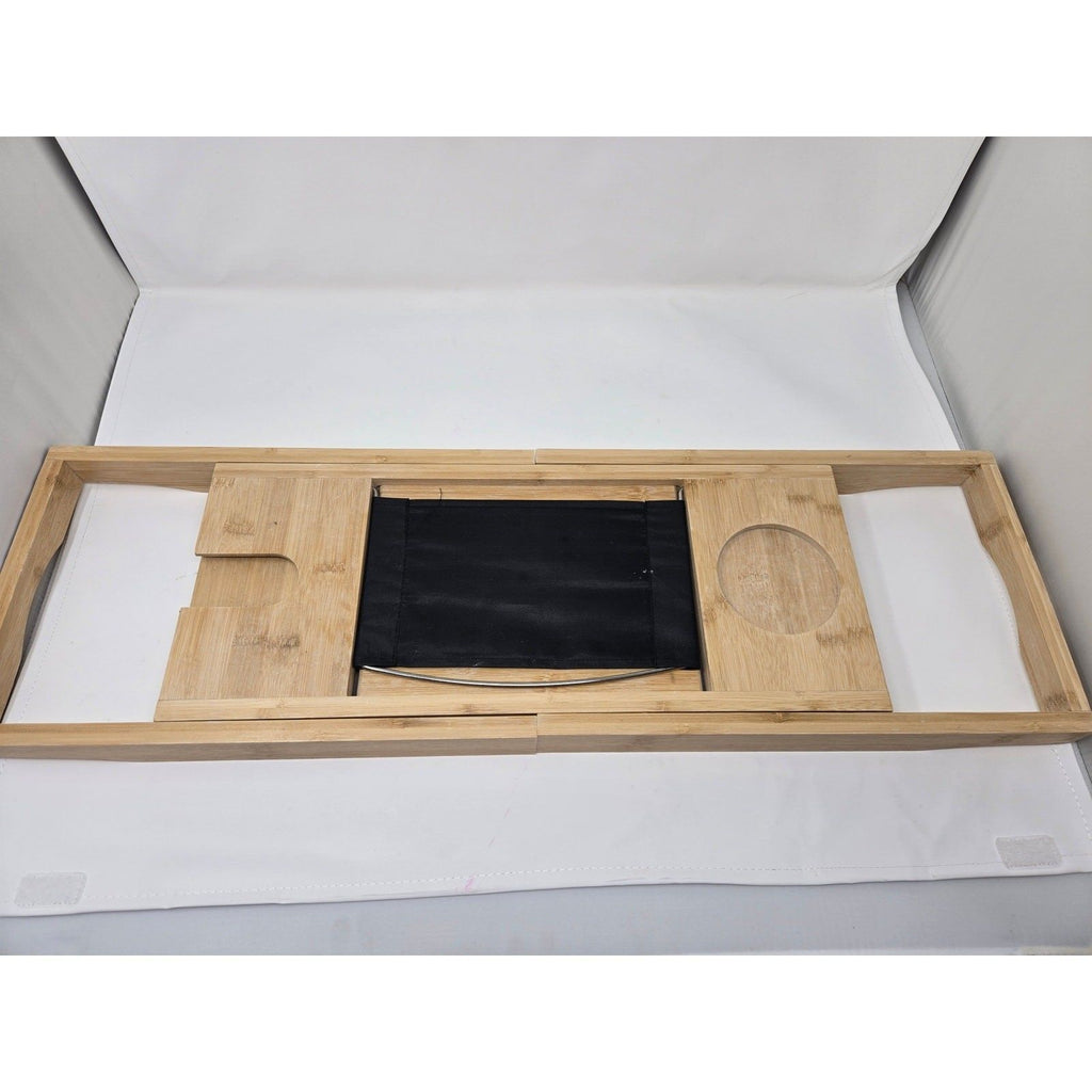 Monsun Bamboo Bathtub Caddy Tray with Book Holder and Wine Glass Slot