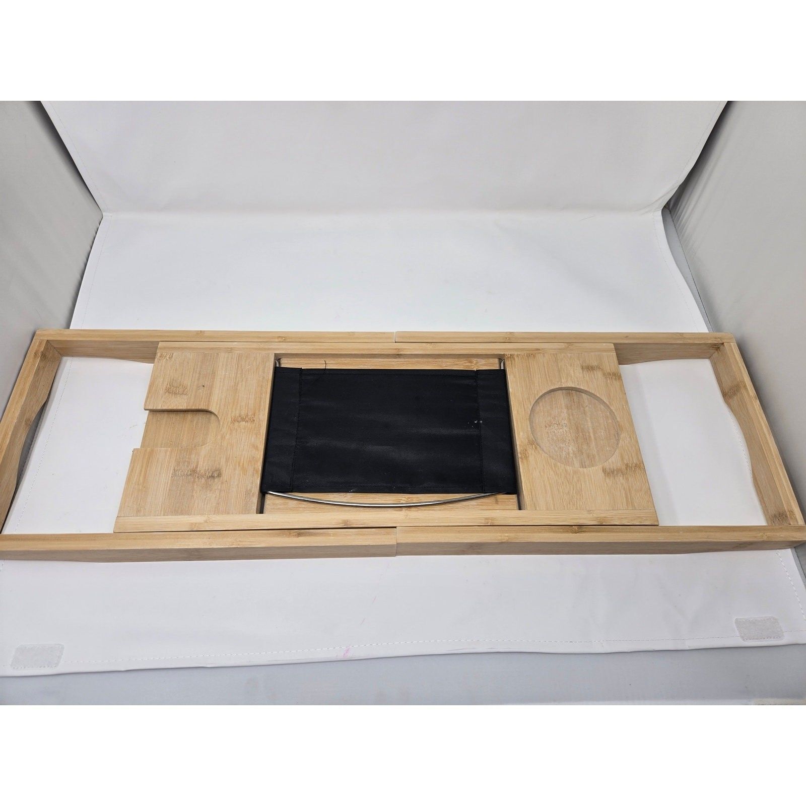 Monsun Bamboo Bathtub Caddy Tray with Book Holder and Wine Glass Slot