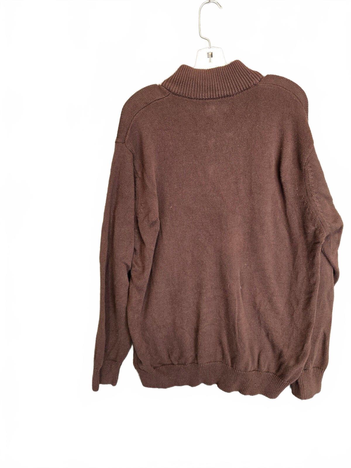 Haggar Mens Medium Brown Mock Neck Button Pullover Knit Sweater Regular Fit